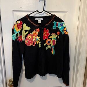 Black Cardigan with‎ Colorful Embroidery